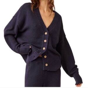 Free People FP Beach Hailee Cardi Sweater in Navy Blue, size Medium M